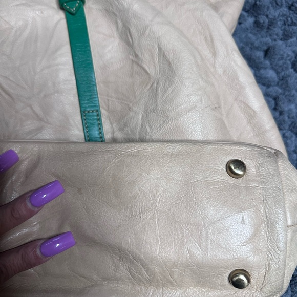 Pilcro by Anthropologie Elegant Cream and Green Glove leather Tote Bag - Picture 9 of 12
